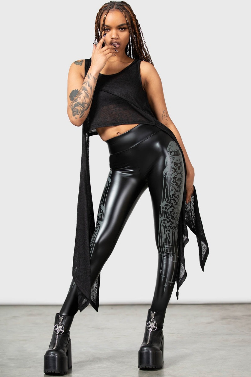 Killstar Catacomb and Crosses Leggings Černé | EVRILK-407