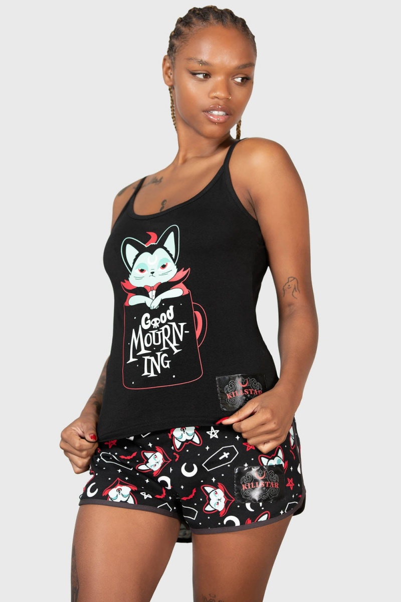 Killstar Catnap Cami Top Černé | NGZBQL-842