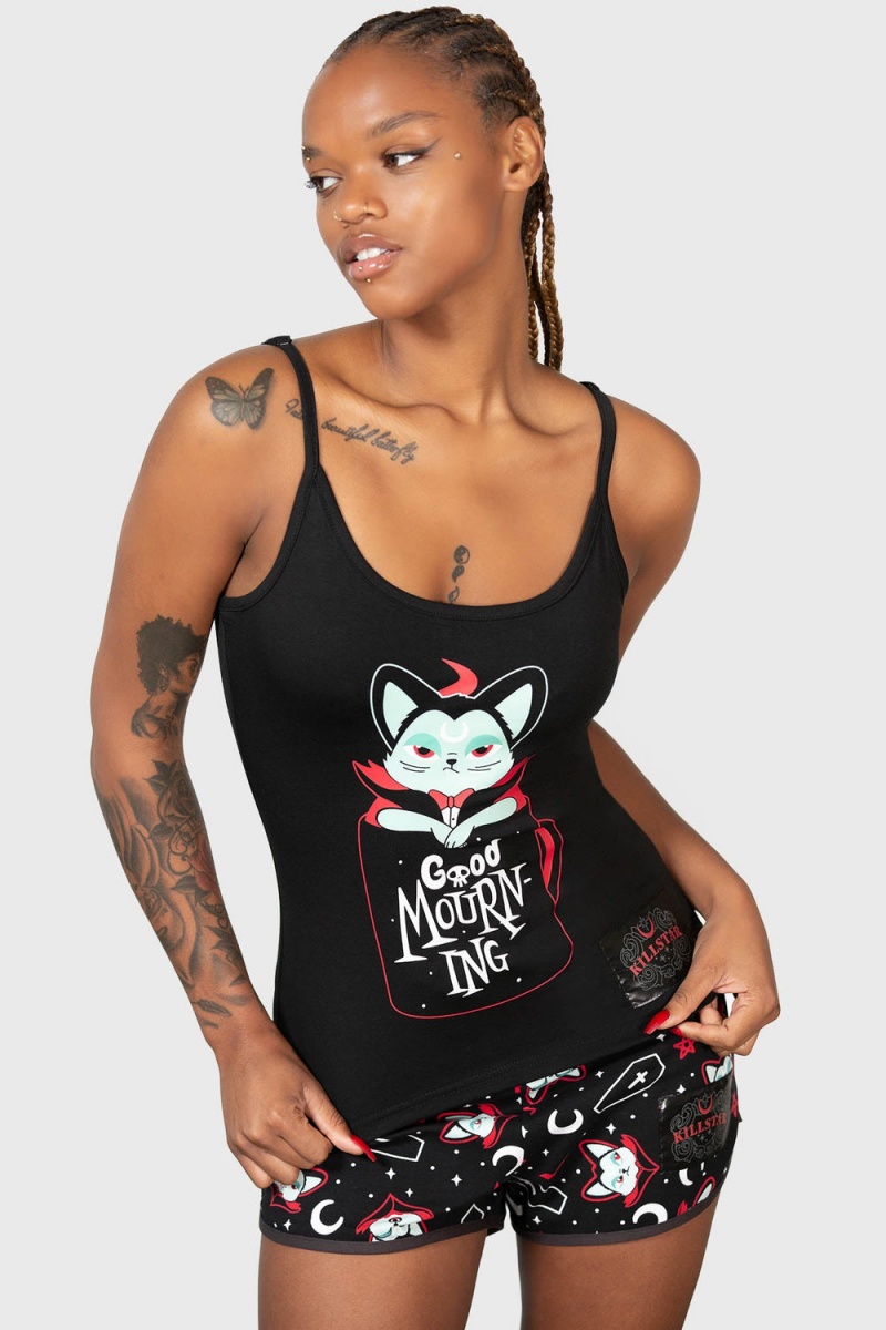Killstar Catnap Cami Top Černé | NGZBQL-842