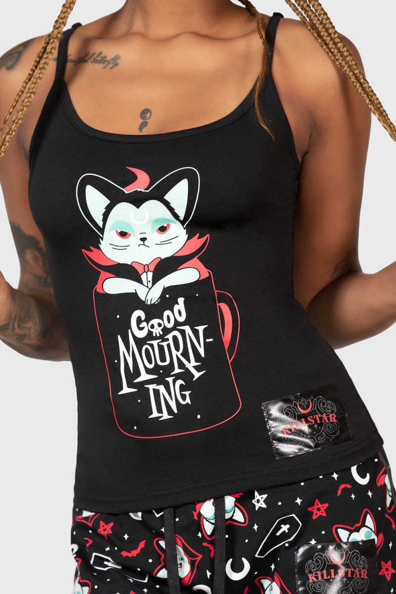 Killstar Catnap Cami Top Černé | NGZBQL-842