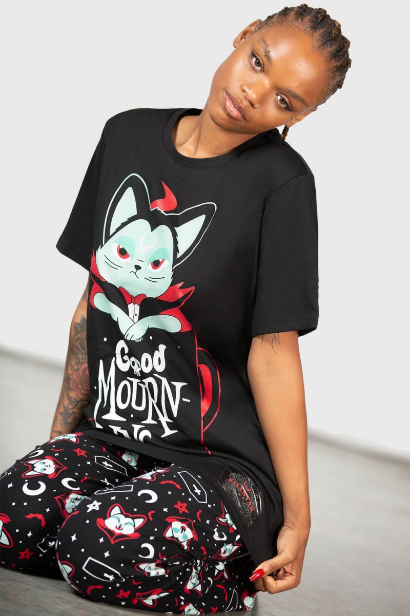 Killstar Catnap T-Shirt Černé | UTDCAM-740