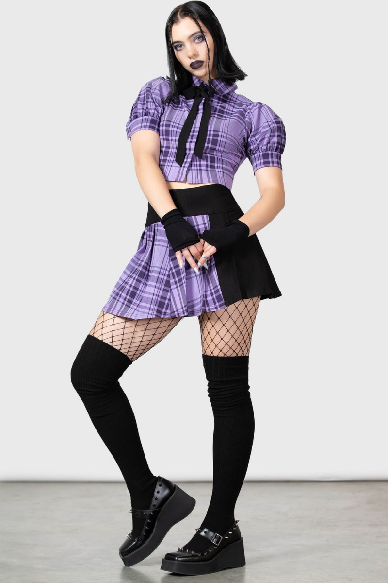Killstar Cattie Plisovaný Skirt Fialové | KNBDLW-014