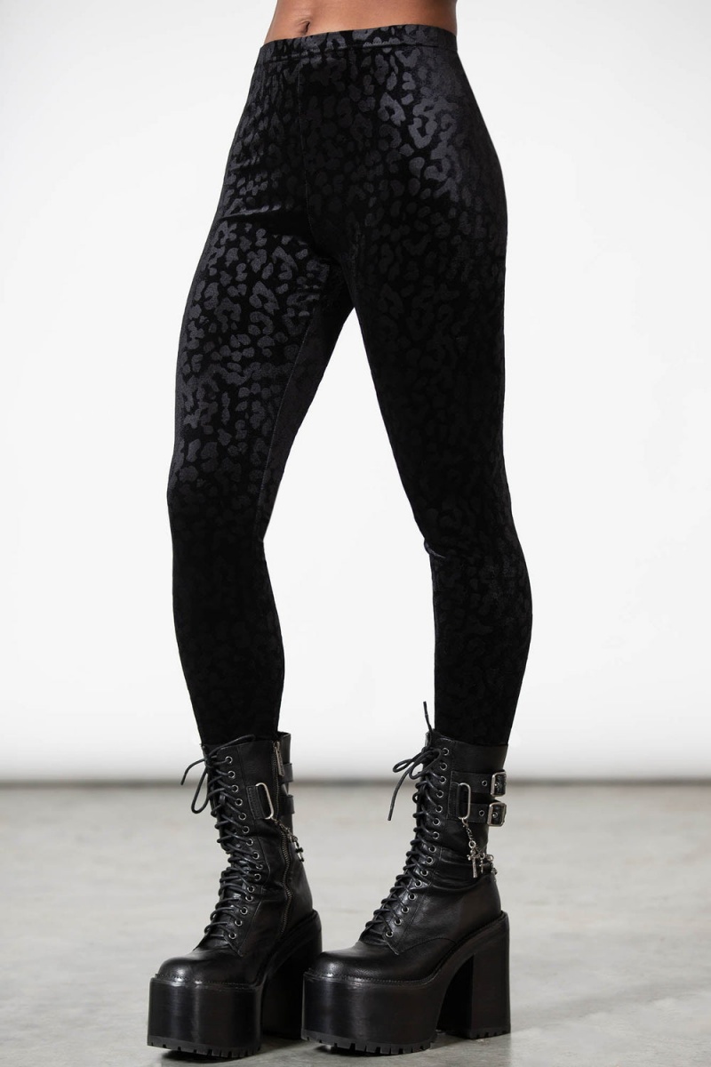 Killstar Caturday Leggings [B] Černé | QOZFGE-860
