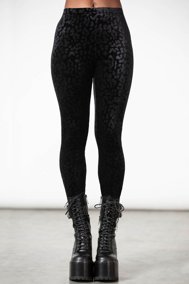 Killstar Caturday Leggings [B] Černé | QOZFGE-860