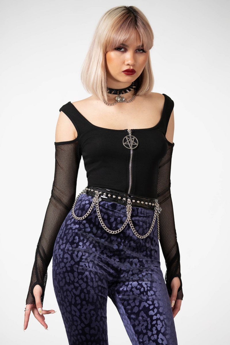 Killstar Caturday Leggings [PLUM] Fialové | YODLGN-052
