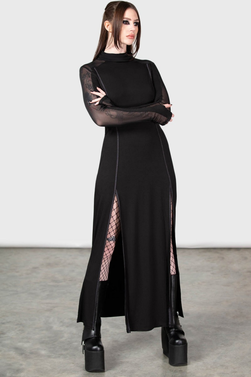 Killstar Chalcedony Maxi Šaty Černé | CQHXFP-508