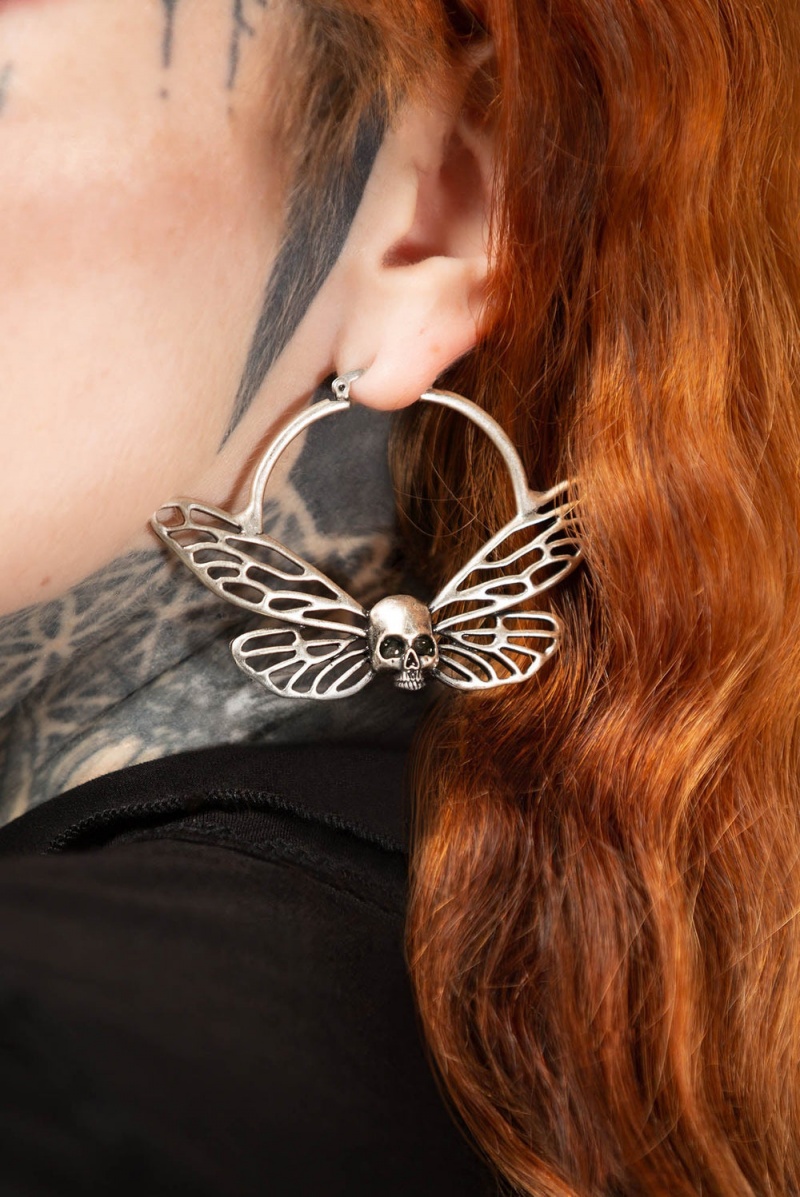 Killstar Cicada Curse Earrings Stříbrné | ELGBQJ-897