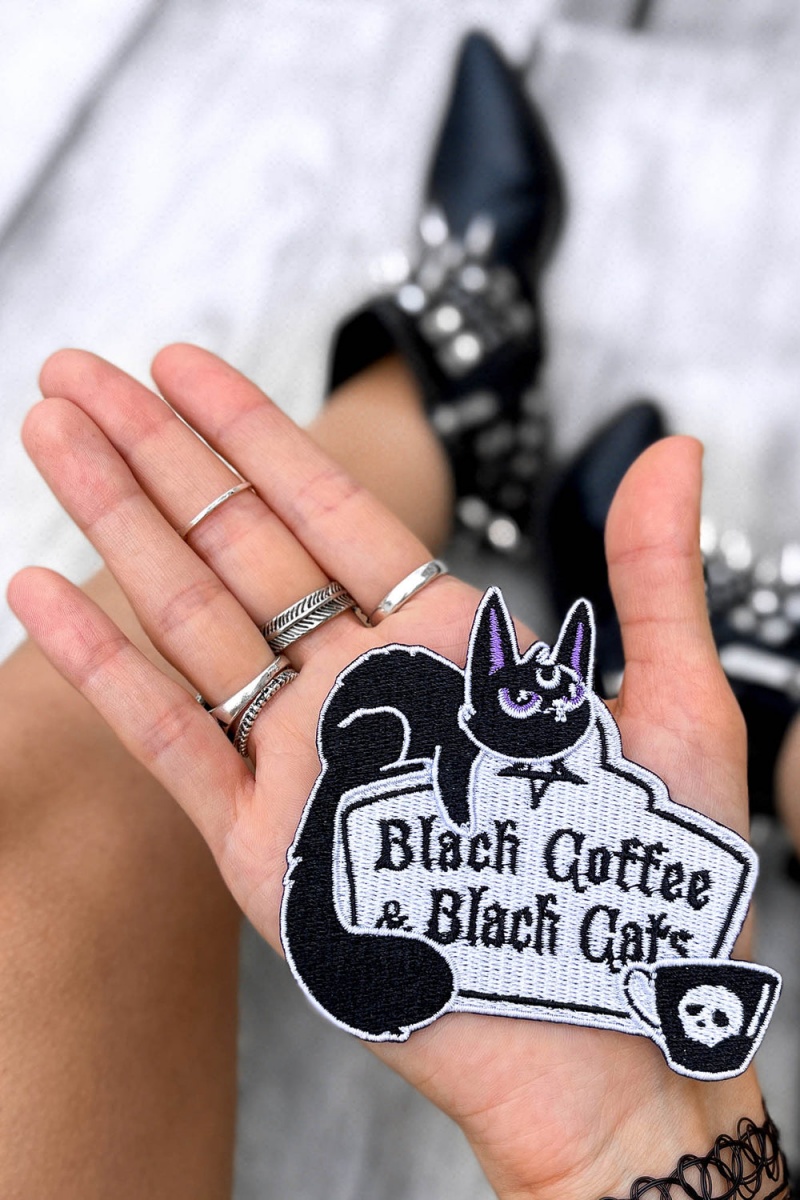 Killstar Coffee & Cats Patch Černé | YQSUXW-029
