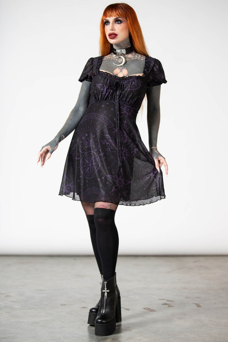 Killstar Conjura Mesh Babydoll Šaty Černé | ACJLNU-748