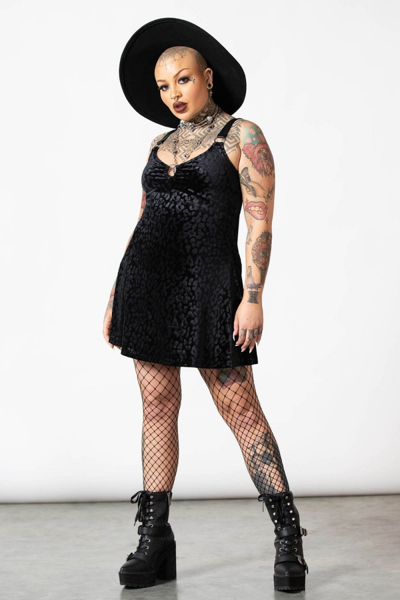 Killstar Cool Cat Šaty [B] Černé | LFJGSX-325