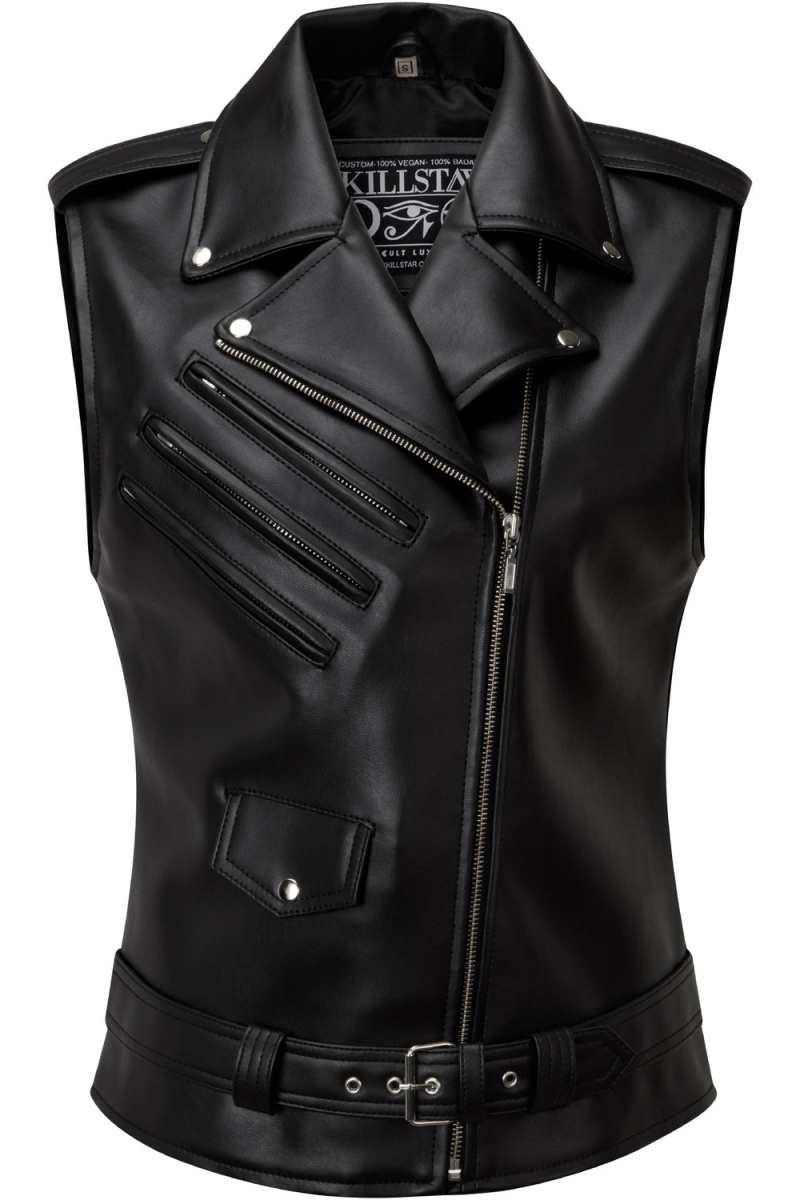Killstar Core Læder Vest [FAUX LEATHER] Černé | VQHIOZ-901