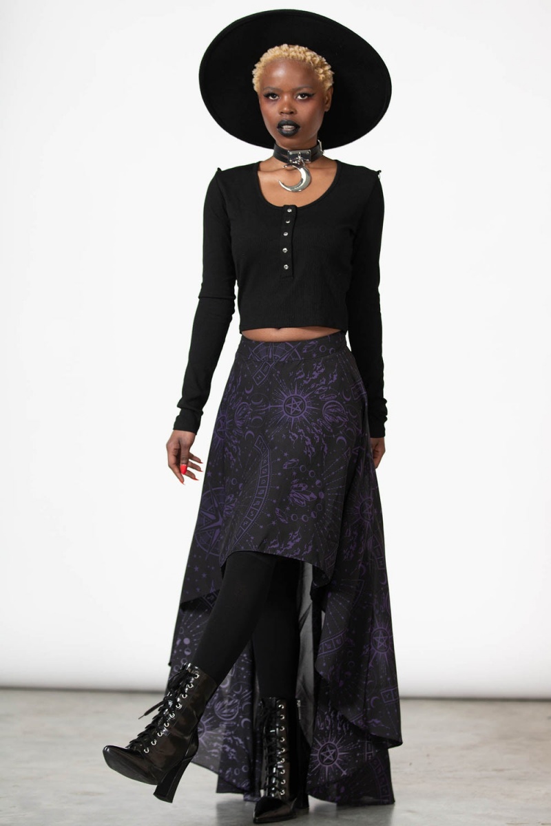 Killstar Corene Chiffon Maxi Skirt Černé | CJATEB-310