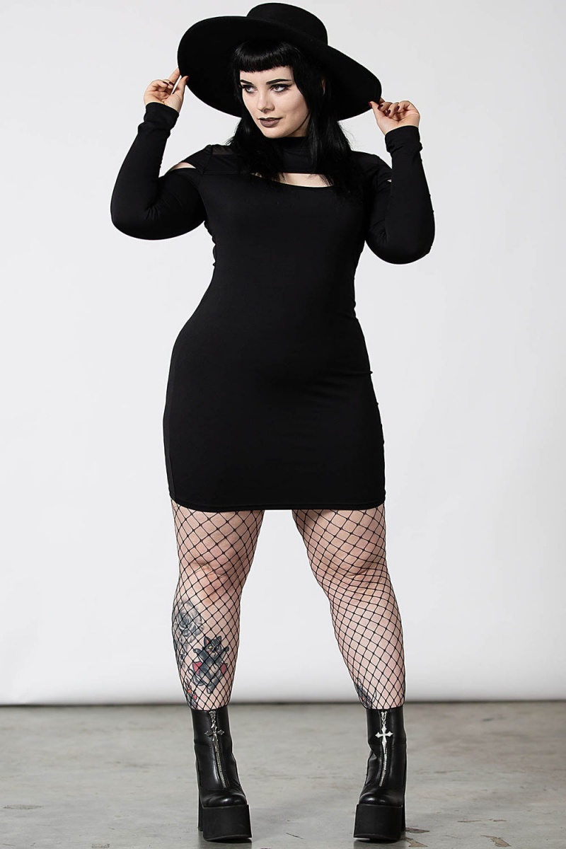 Killstar Cosmic Shift Long Sleeve Šaty Černé | CUETLY-451