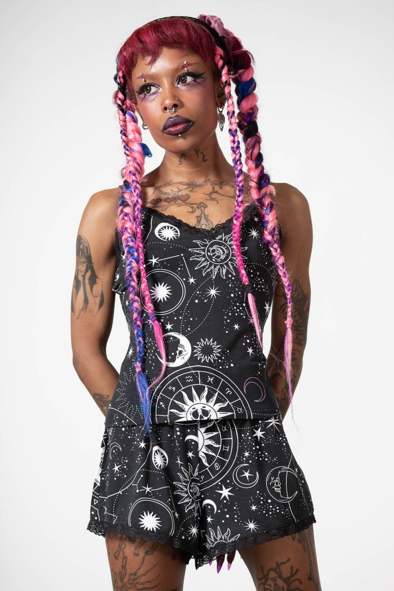 Killstar Cosmos Krajkové Cami Černé | DUOLKJ-972
