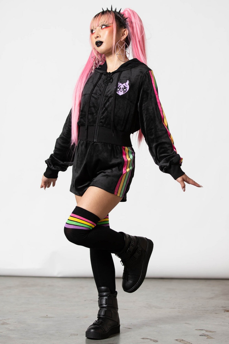 Killstar Coven Chill Velour Hoodie Černé | QJAREY-607