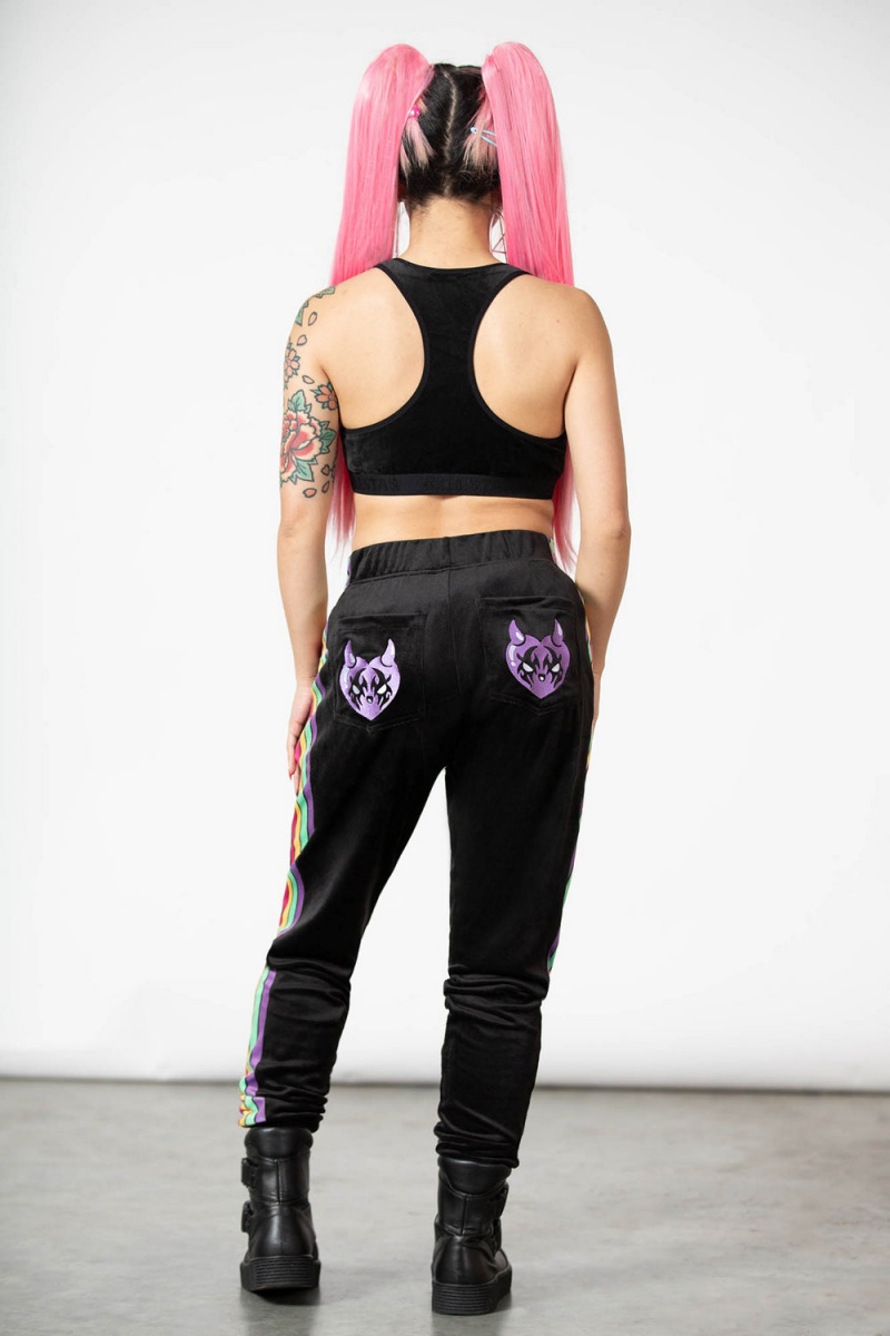 Killstar Coven Chill Velour Joggers Černé | APJBRN-376