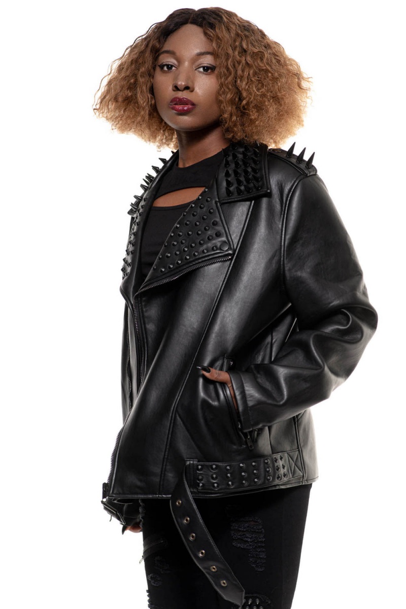 Killstar Creeping Death Cyklistické Jacket [BLACK STUDS] Černé | CXWFAQ-967