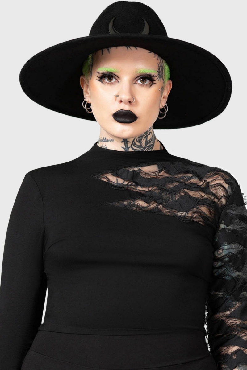 Killstar Crescent Fedora Hat Černé | EWRLCM-142