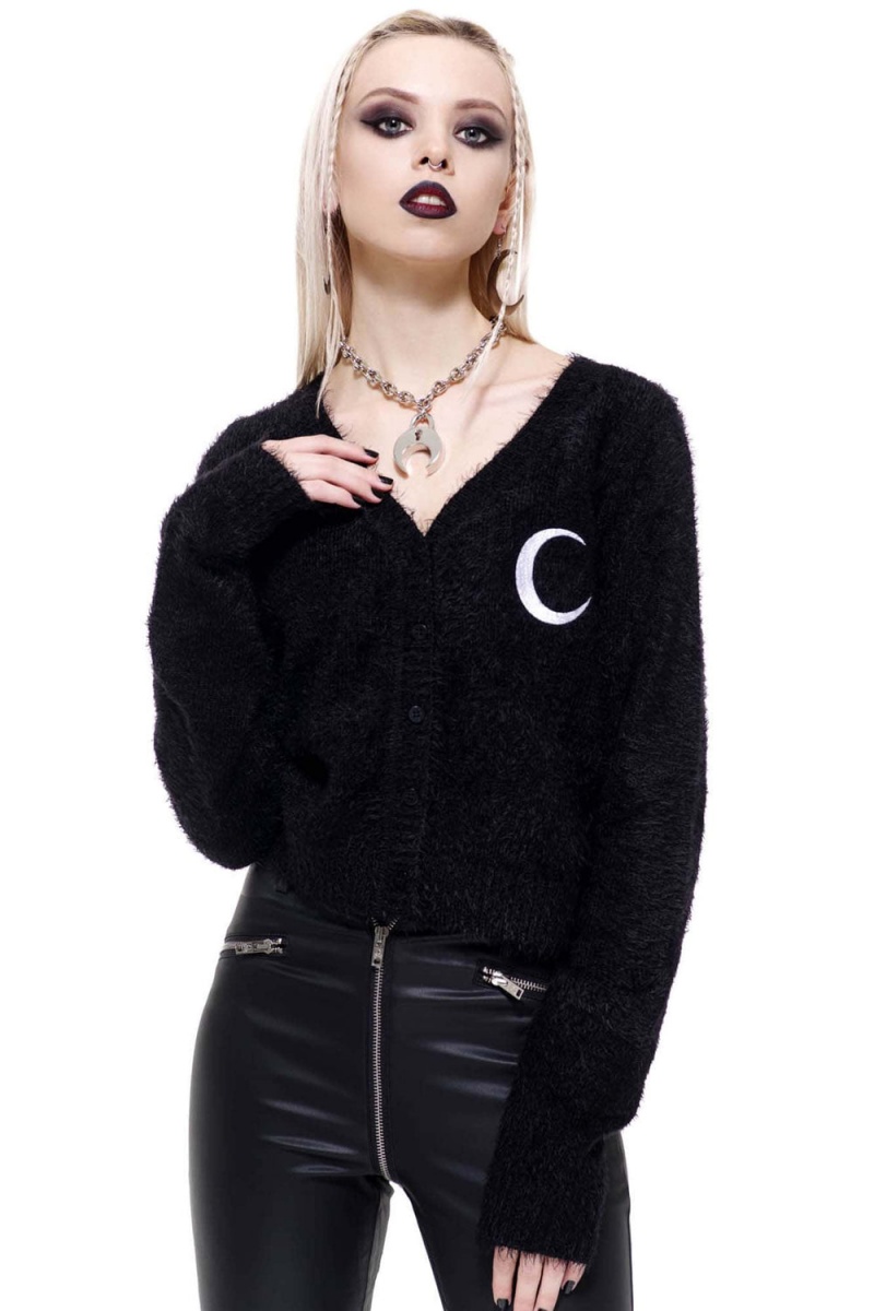 Killstar Crescent Knit Cardigan Černé | OMUSHB-723
