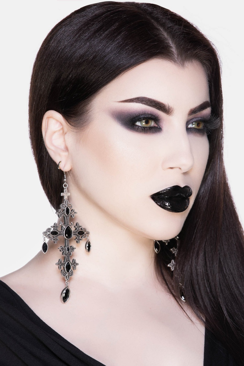 Killstar Crossed Desire Earrings [S] Stříbrné | OXRPJB-563