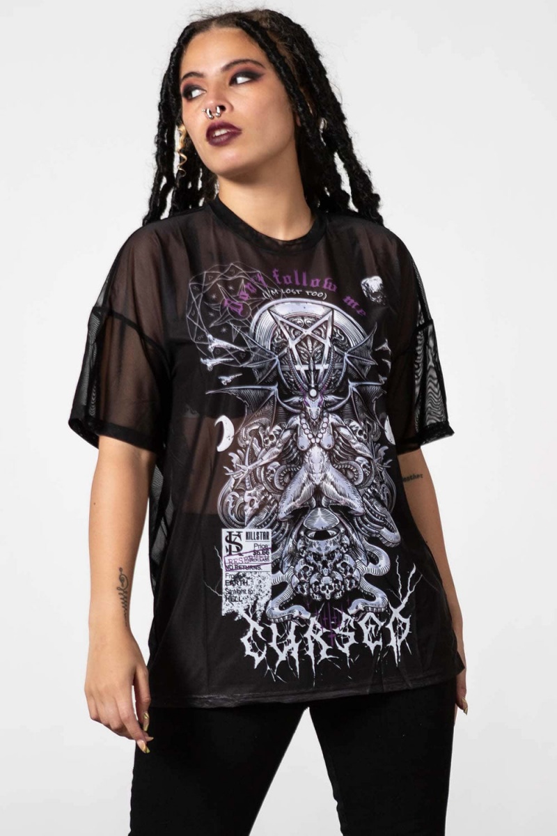 Killstar Cursed Mesh Boyfriend Top Černé | DBUPTN-807