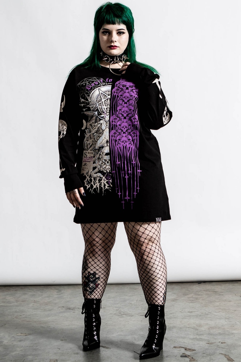 Killstar Cursed Split Long Sleeve Top Černé | KAYJTD-304