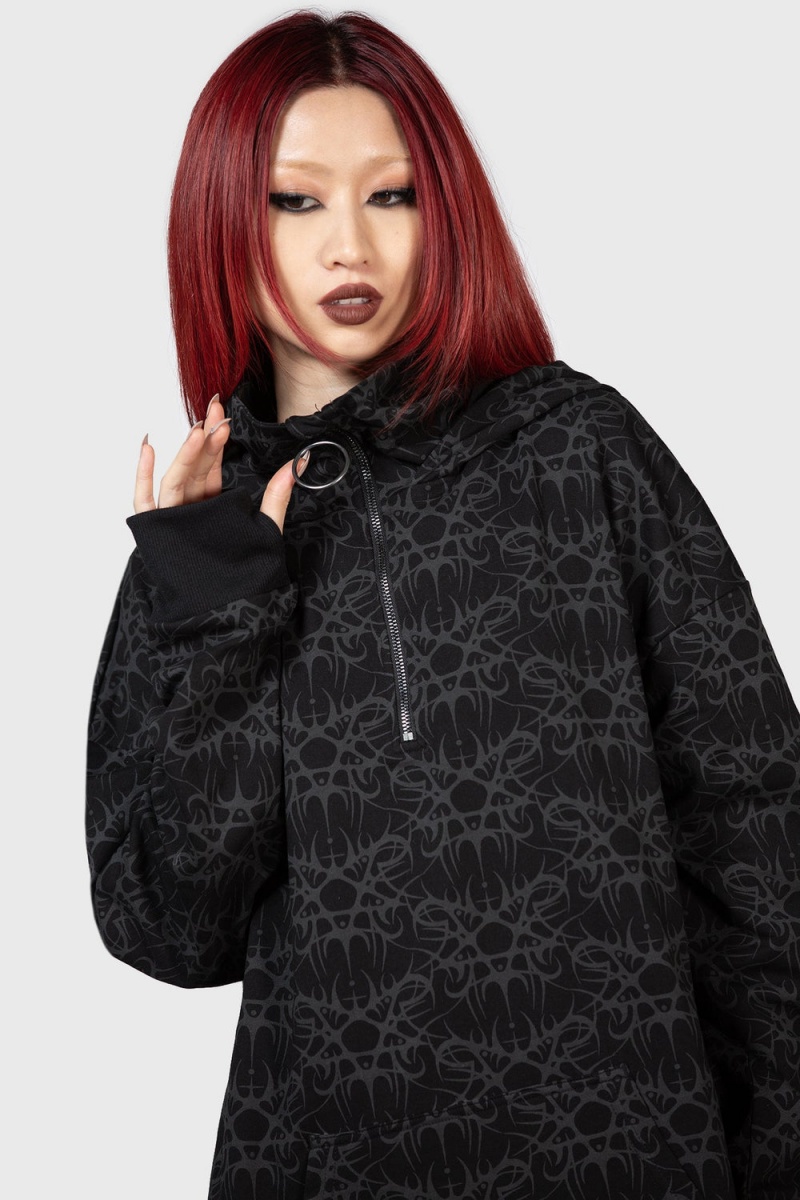 Killstar Cyborg Cell Oversized Hoodie Černé | SDOYTH-632