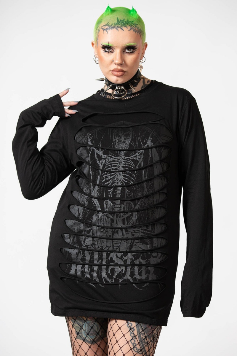 Killstar Cyrus Slashed Long Sleeve Top Černé | DPNCBV-063