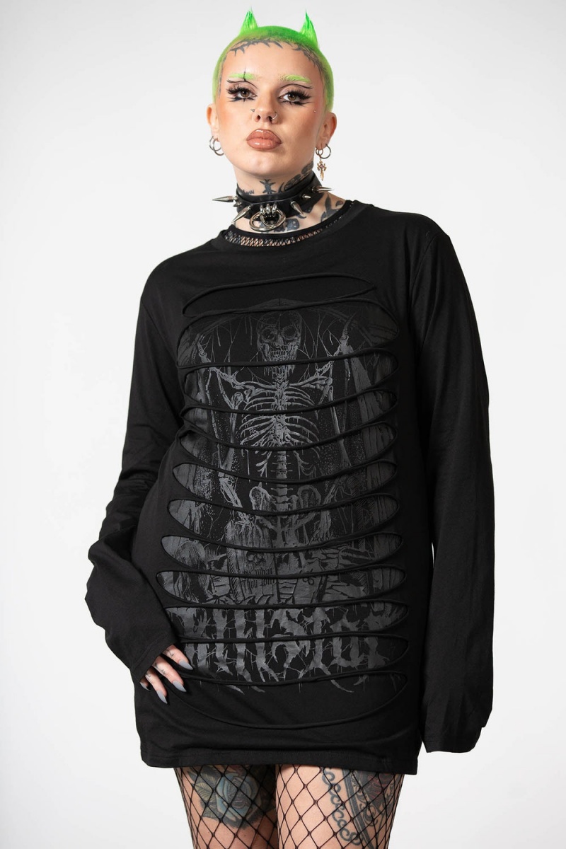Killstar Cyrus Slashed Long Sleeve Top Černé | DPNCBV-063
