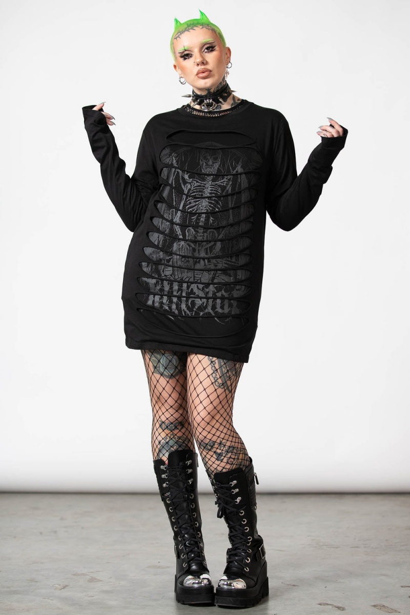 Killstar Cyrus Slashed Long Sleeve Top Černé | DPNCBV-063