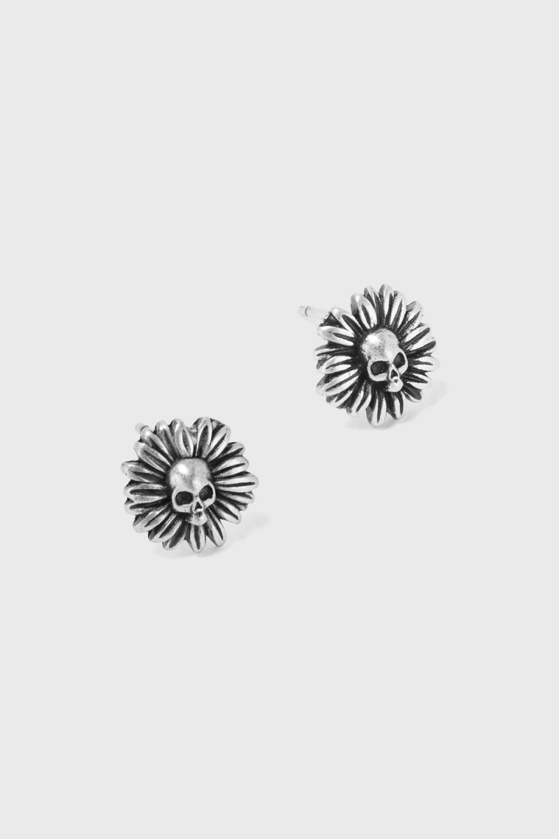 Killstar Daisy Skull Earrings Stříbrné | MDQSAF-641