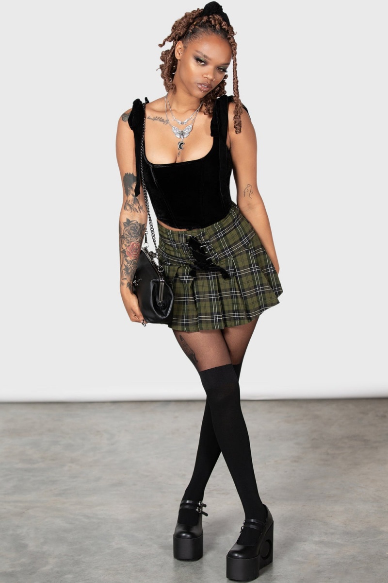 Killstar Dark Canopy Plisovaný Skirt Zelene | PXHFRQ-361