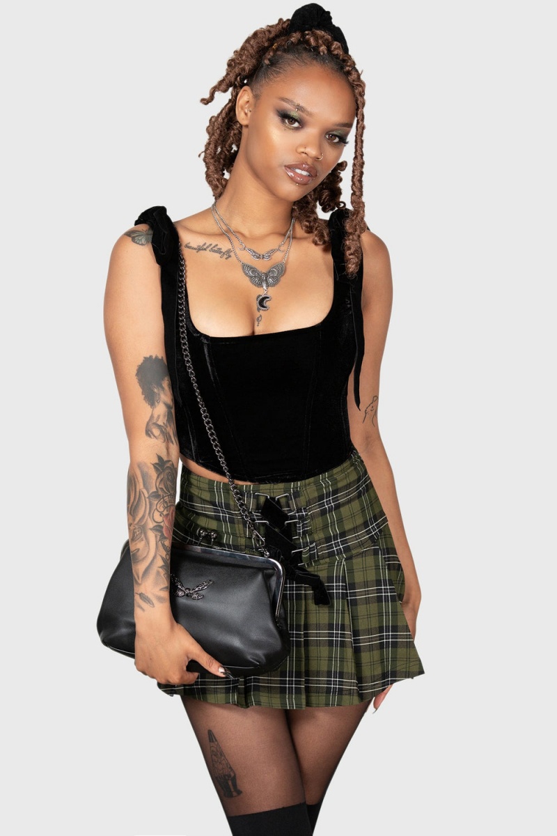 Killstar Dark Canopy Plisovaný Skirt Zelene | PXHFRQ-361