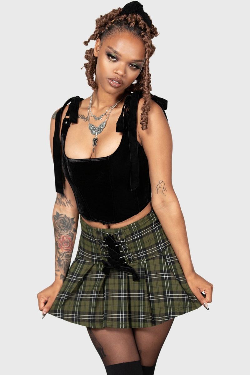 Killstar Dark Canopy Plisovaný Skirt Zelene | PXHFRQ-361