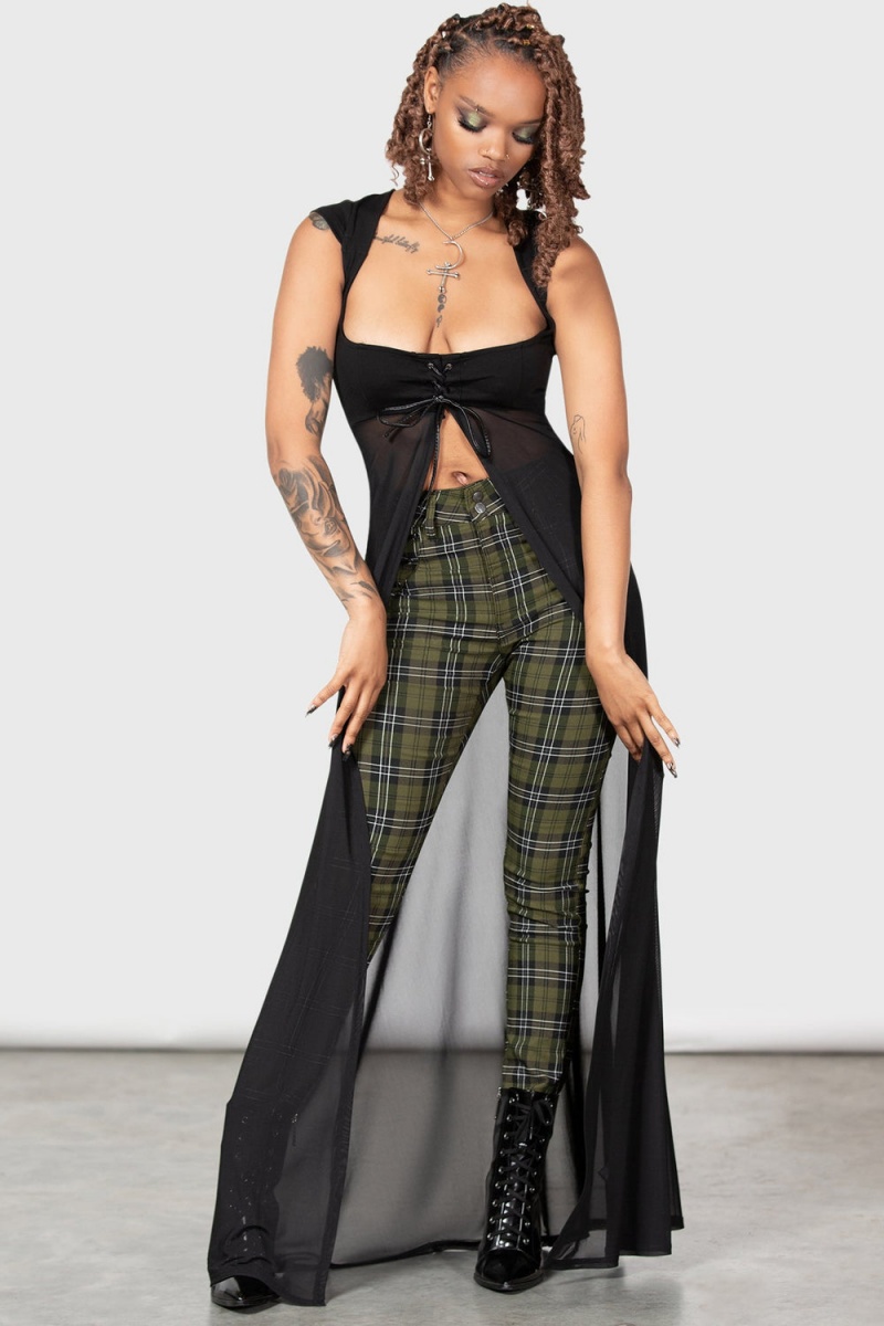 Killstar Dark Canopy Trousers Zelene | NFHLWS-167
