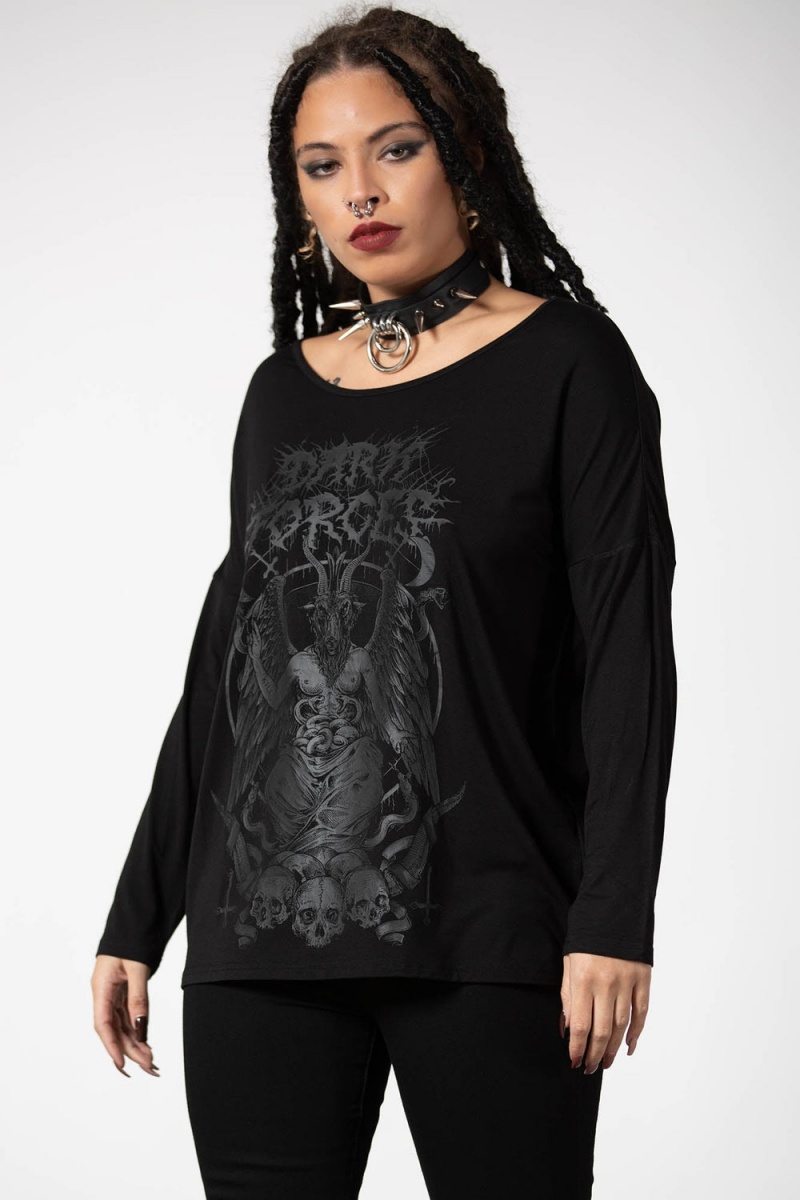 Killstar Dark Forces Boatneck Top Černé | BIZRXF-782