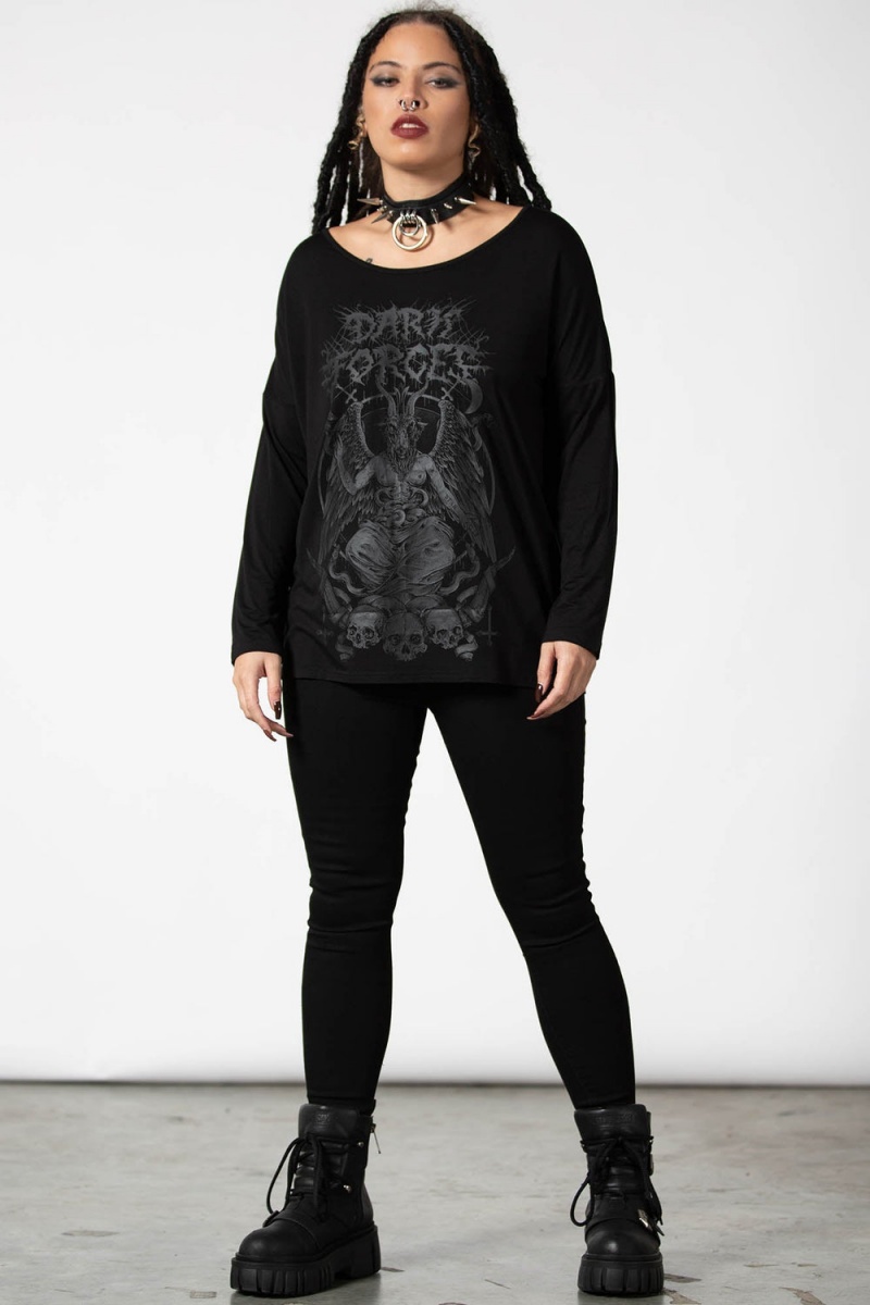 Killstar Dark Forces Boatneck Top Černé | BIZRXF-782