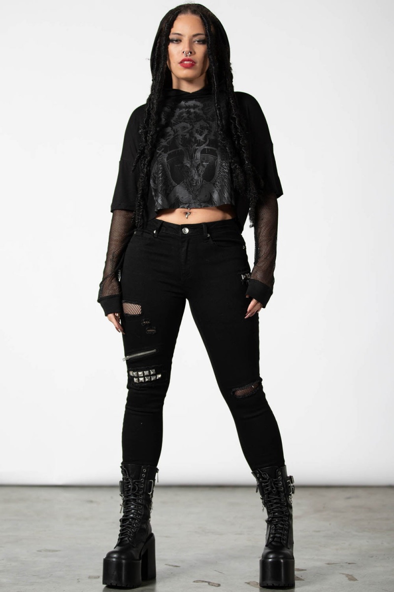 Killstar Dark Forces Cropped Hoodie Černé | JQFWUB-912
