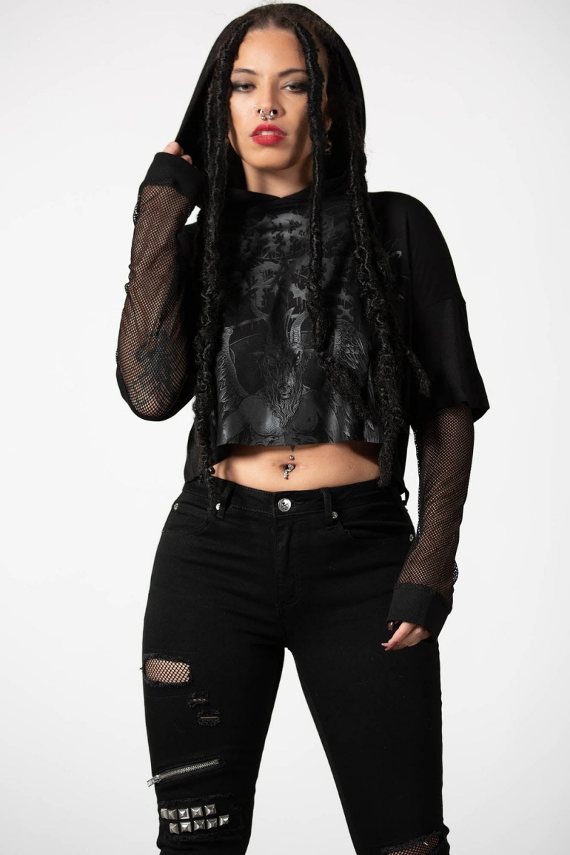 Killstar Dark Forces Cropped Hoodie Černé | JQFWUB-912