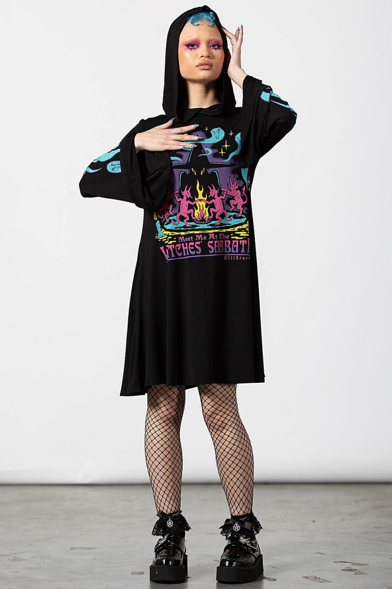 Killstar Dark Lady S Kapucí Šaty Černé | OXKFZE-439