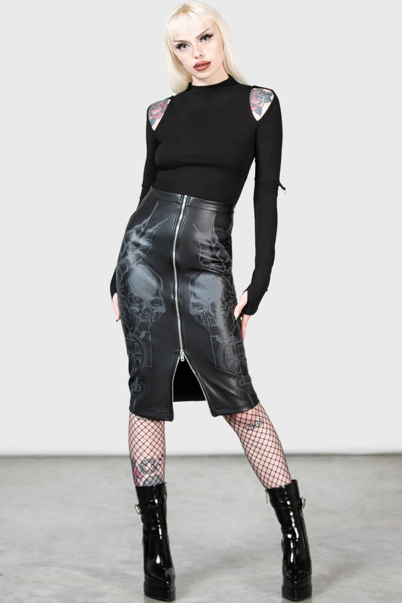 Killstar Darkest Myth Pencil Skirt Černé | AXVETU-159