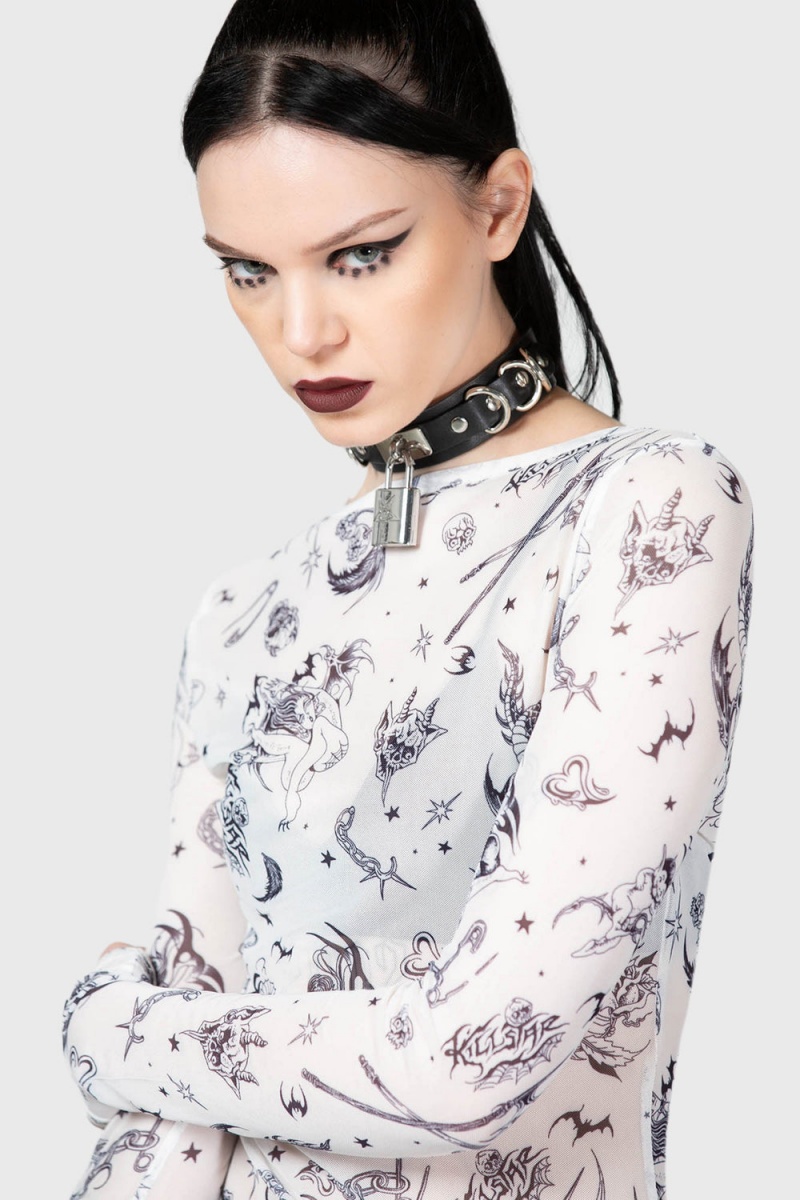 Killstar Dazed Skull Šaty Bílé | CBIHUX-305