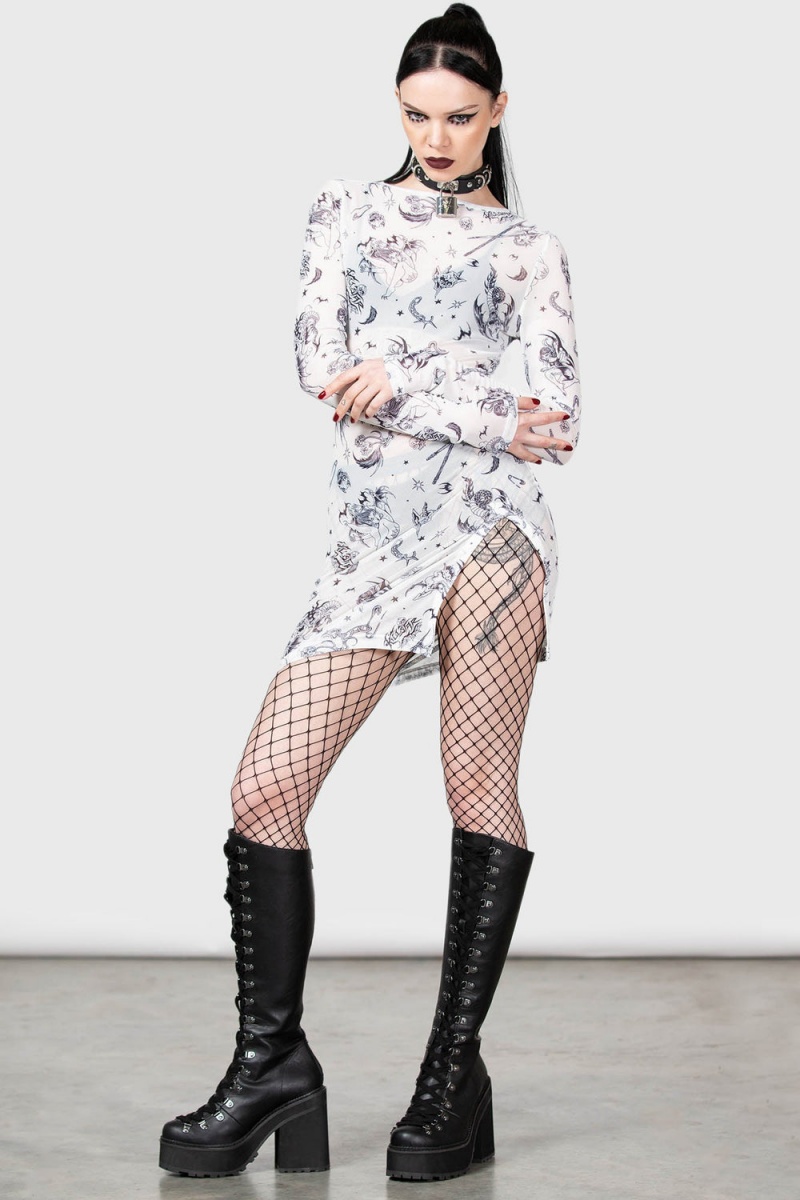 Killstar Dazed Skull Šaty Bílé | CBIHUX-305