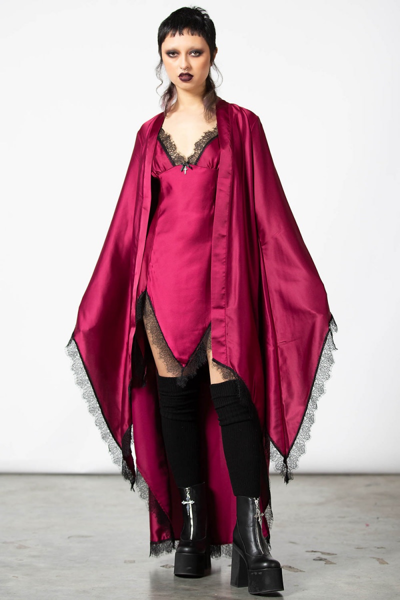 Killstar Deadly Daze Satin Robe [BLOOD] Červené | MHKPYG-278