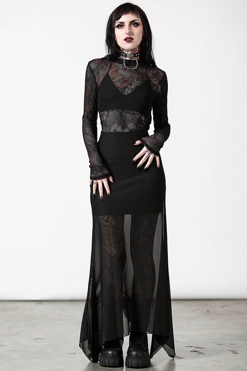 Killstar Death Star Maxi Skirt Černé | HXGBUR-829