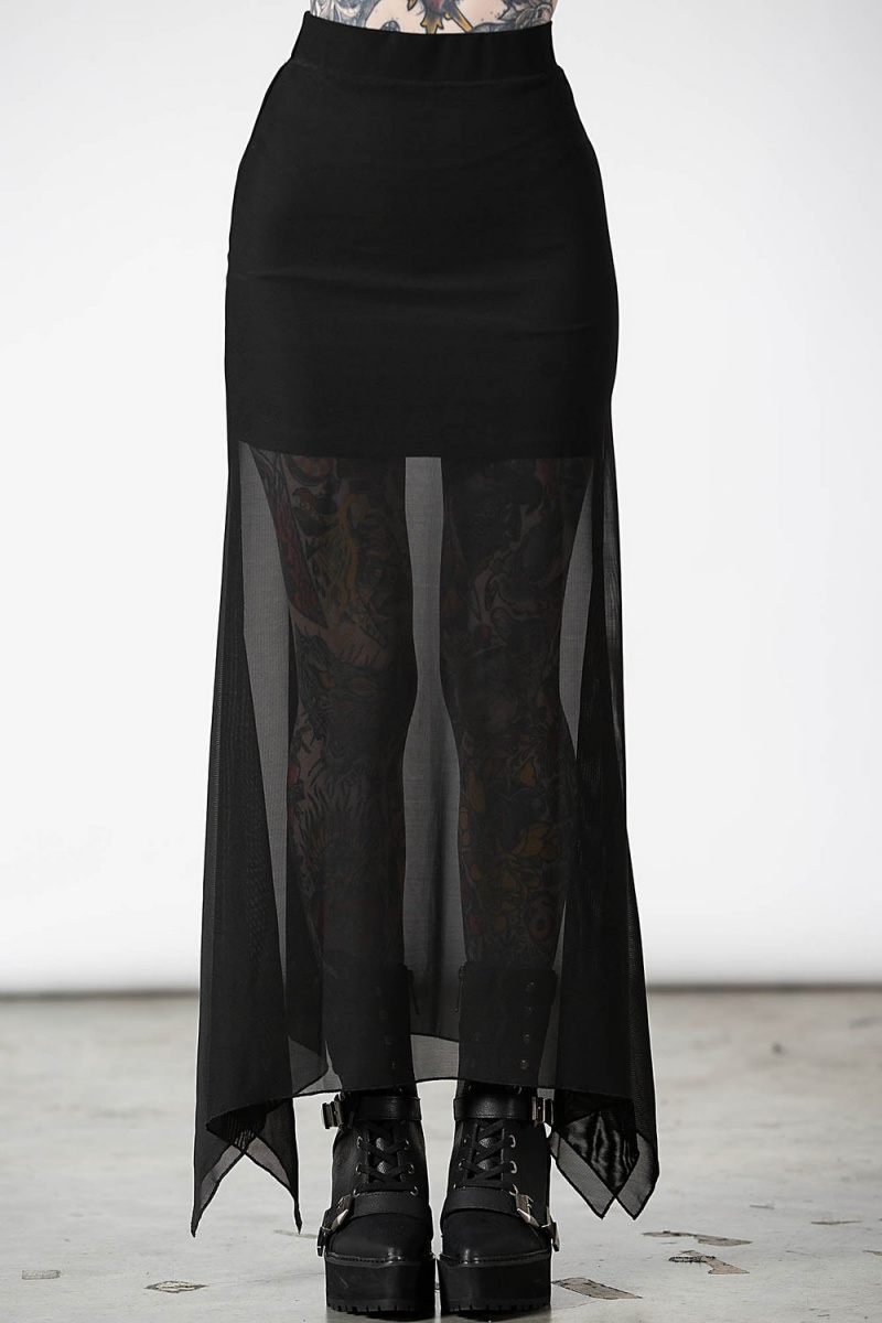 Killstar Death Star Maxi Skirt Černé | HXGBUR-829