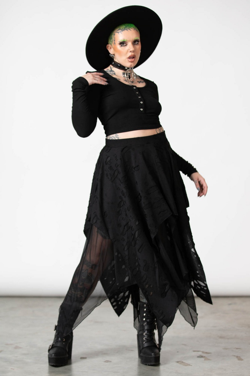 Killstar Death Valley Skirt Černé | RMGIBQ-431