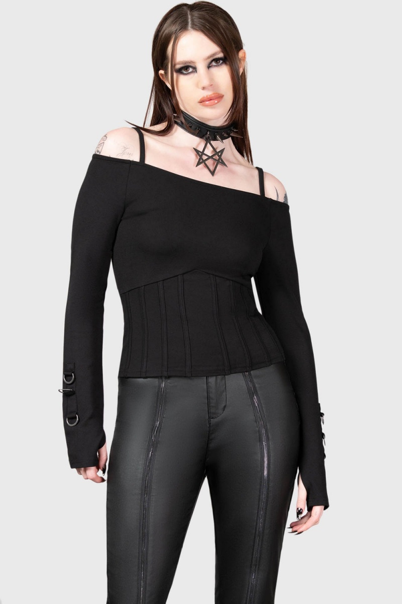 Killstar Desolate Cold Shoulder Top Černé | DBJVHN-843