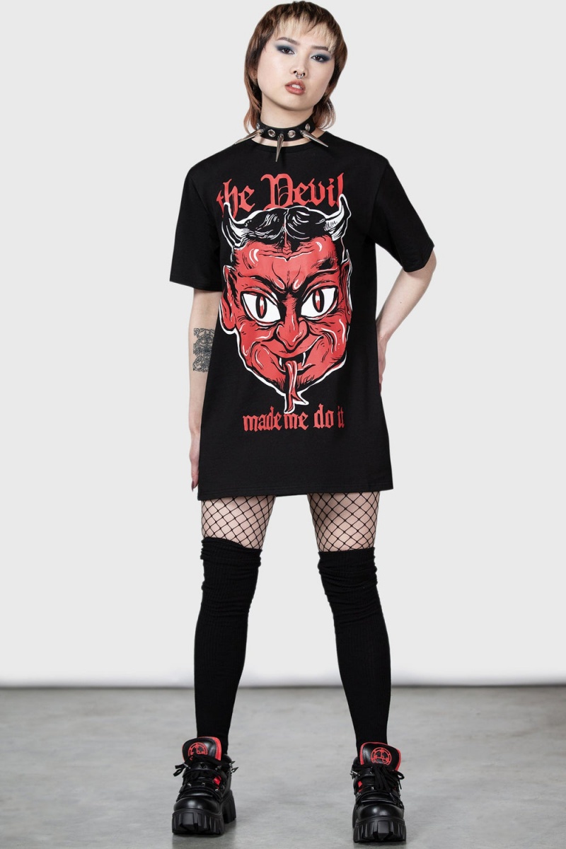Killstar Devil Night T-Shirt Černé | ONVMRQ-120