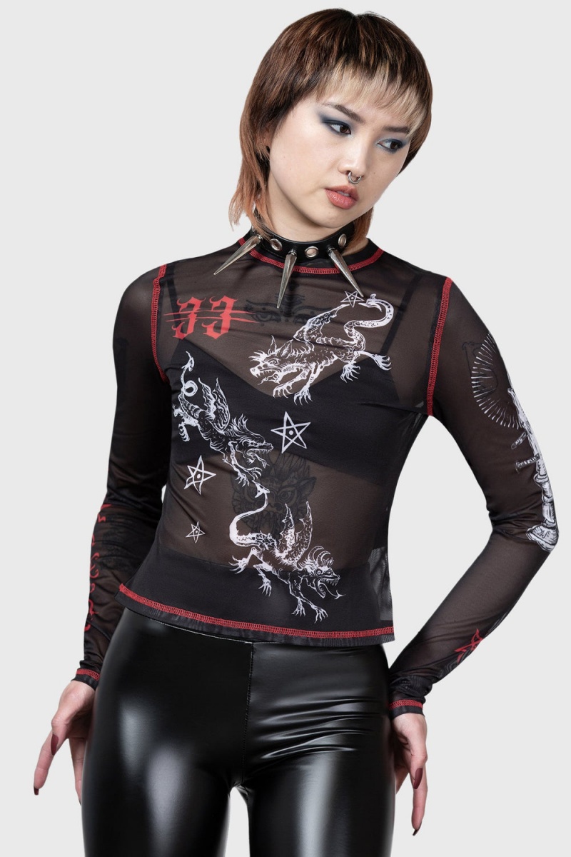 Killstar Devillment Mesh Long Sleeve Top Černé | HZPNQA-517